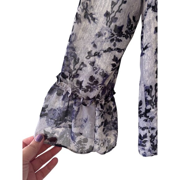 Misa Los Angeles Floral Print Sheer Long Sleeve Blouse With Tassels  Womens S - Picture 9 of 11